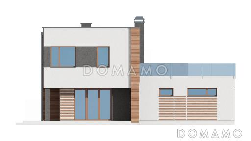 Проект современного двухэтажного дома из газобетона с тремя спальнями и террасой над одноместным гаражом / Фасад 3