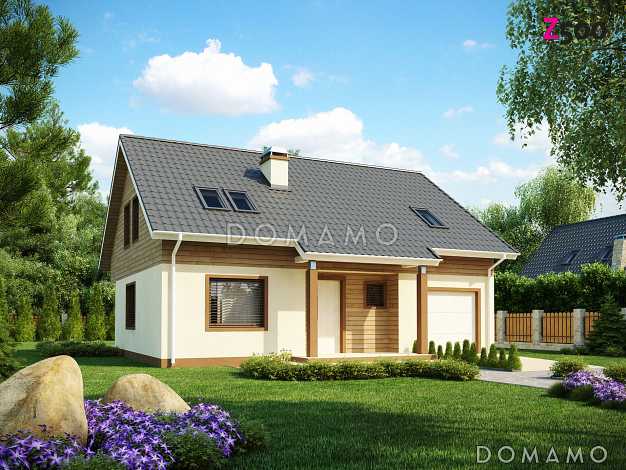 Проект классического мансардного дома из газобетона со встроенным гаражом