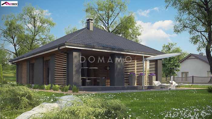 Проект одноэтажного дома из газобетона с тремя спальнями, гаражом на два автомобиля и уютной крытой террасой