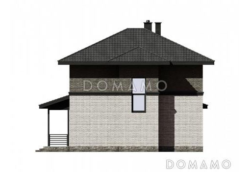 Проект дома с большой крытой террасой, комнатой на первом этаже, кабинетом / Фасад 4