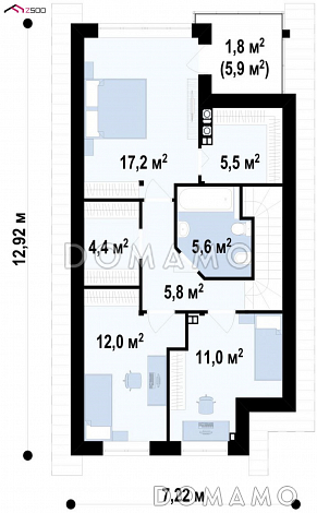 Проект небольшого мансардного дома из газобетона с отделкой планкеном / План мансардного этажа