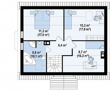 Проект одноэтажного мансардного дома из газобетона с боковым эркером / План мансардного этажа