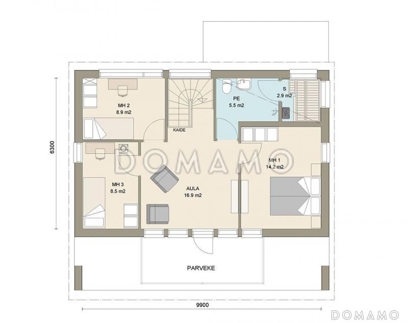 Проект двухэтажного каркасного дома с косой крышей / План 2 этажа
