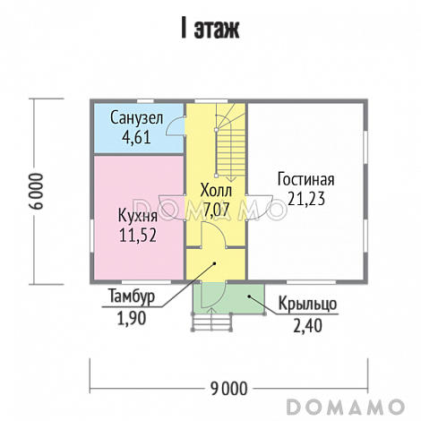 Проект двухэтажного дома 6х9 из бруса / План 1 этажа