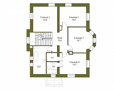 Проект коттеджа из газобетона с гаражом на 2 машины / План 2 этажа