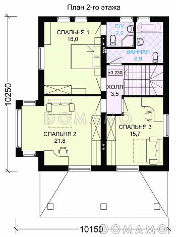 Проект двухэтажного дома из СИП панелей с тремя спальными комнатами / План 2 этажа