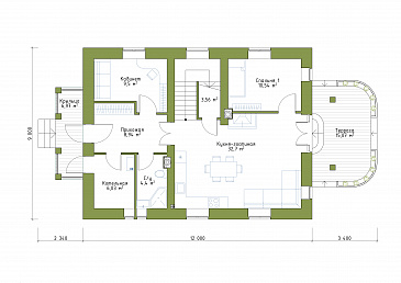 Проект небольшого особняка в классическом стиле из СИП панелей / План 1 этажа