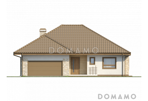 Проект одноэтажного дома с эркером и гаражом из кирпича со свободной планировкой мансардного этажа / Фасад 1