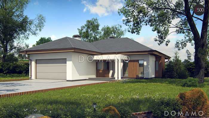 Проект одноэтажного дома из газобетона с большой гостиной, тремя спальнями и гаражом на два автомобиля