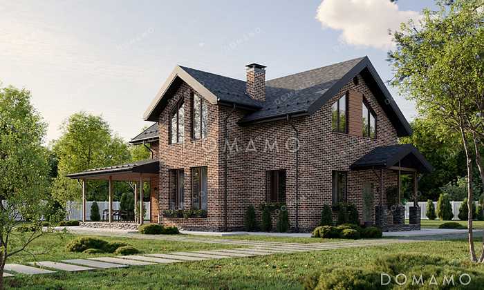 Проект дома с 4 спальнями на мансарде, балконом, террасой и гостевой комнатой на первом этаже