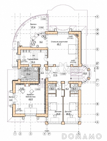 Проект коттеджа в стиле модерн с гаражом, зимним садом и сауной / План 2 этажа
