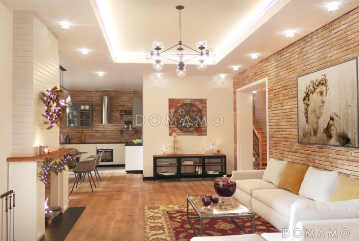 Проект загородного дома с четырьмя спальными комнатами и гаражом для одного автомобиля