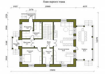 Проект двухэтажного дома с бильярдной и мансардой / План 1 этажа
