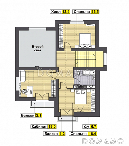 Проект шале с вторым светом и террасой по периметру / План мансардного этажа