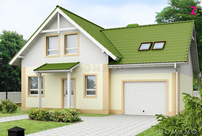 Проект классического одноэтажного мансардного дома из кирпича с четырьмя спальнями и гаражом