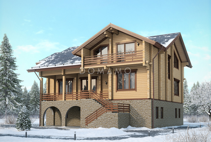 Проект дома с цокольным этажом, тренажерным залом, сауной и гаражом на два автомобиля