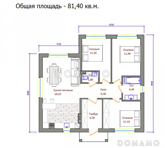 Проект 411 / План 1 этажа