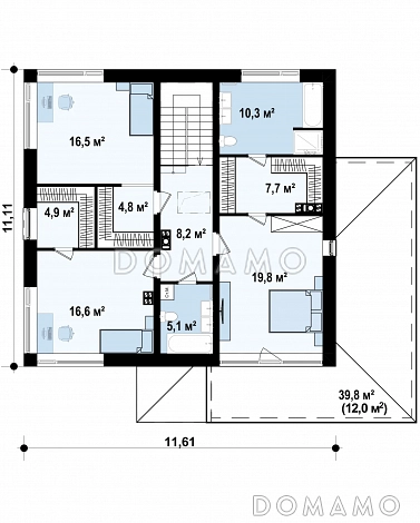 Проект двухэтажного дома с гаражом, мастер-спальней и гардеробными в спальнях / План 2 этажа