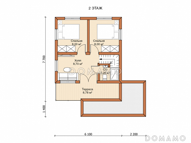 Каркасный дом "Куб" / План 2 этажа