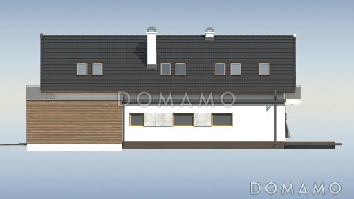 Проект одноэтажного мансардного дома из газобетона с гаражом на два автомобиля и террасой над гаражом  / Фасад 4