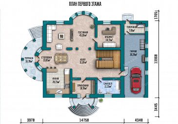Проект дома с мансардой и гаражом на два авто / План 1 этажа
