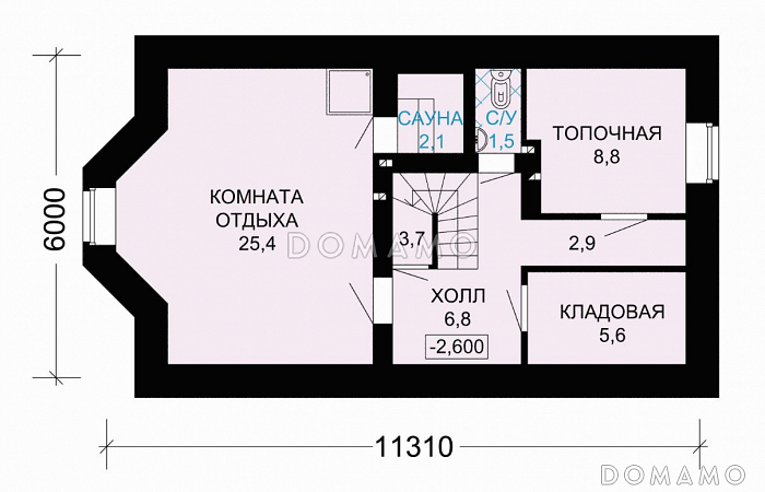 Проект кирпичного дома с полукруглым окном на мансардном этаже / План цокольного этажа