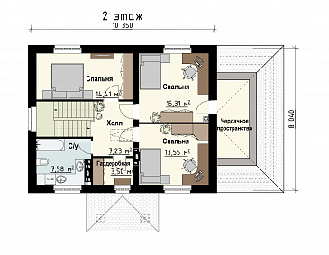 Проект загородного дома с бильярдной, парной, спортзалом, каминной зоной / План 2 этажа