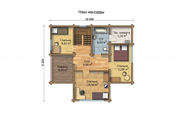 Проект дома из клееного бруса с небольшой лоджией на втором этаже / План мансардного этажа