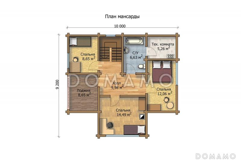 Проект дома из клееного бруса с небольшой лоджией на втором этаже / План мансардного этажа
