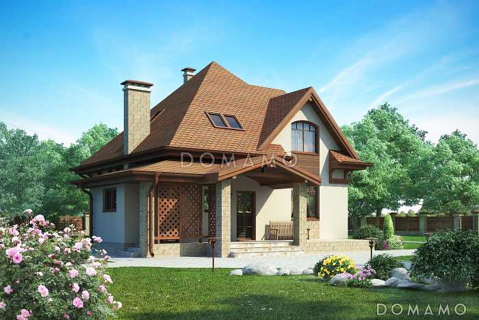 Элегантный дом с мансардным этажом, эркером, красивым крыльцом-террасой