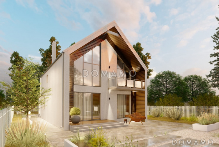 Проект двухэтажного дома с тремя спальными комнатами, балконом и сауной