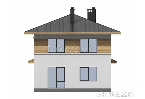 Проект загородного дома с комнатой на первом этаже, санузлом под лестницей, террасой / Фасад 3