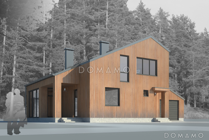 Проект дома из пеноблоков с террасой и гаражом