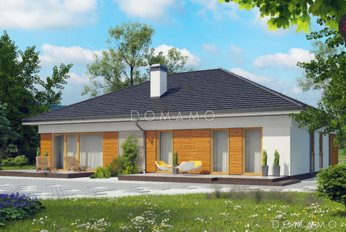 Проект одноэтажного дома из газобетона с кабинетом, двумя спальнями оснащёнными санузлами и гаражом на два автомобиля