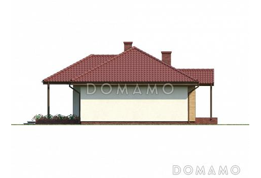 Проект комфортного одноэтажного дома из кирпича с тремя спальнями, просторной гостиной и с возможностью обустройства мансардного этажа / Фасад 2