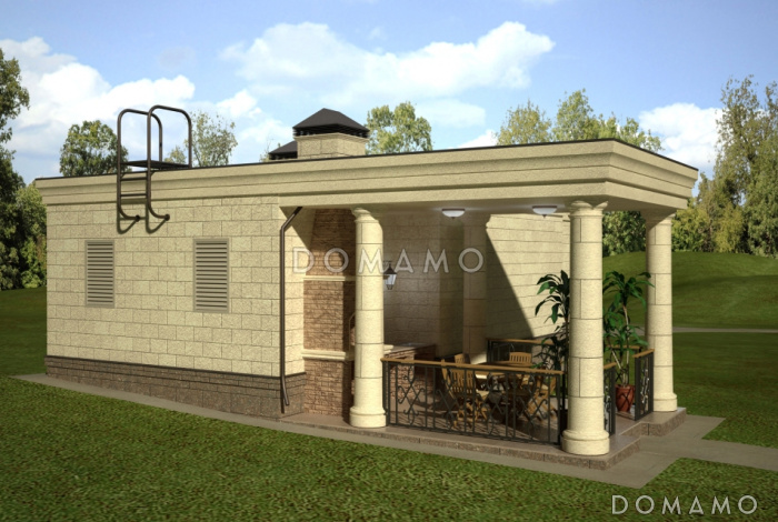 Проект одноэтажного дома вспомогательного назначения с подвалом и комнатой персонала 