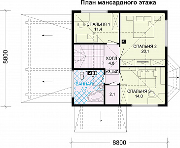 Проект дома из бруса с гаражом / План мансардного этажа