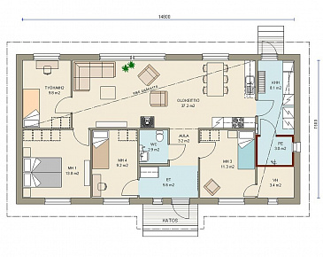 Проект каркасного дома с просторной прихожей / План 1 этажа