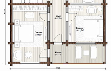 Проект дома с закрытым парковочным местом на две машины, огромной террасой и специально отведенным местом под барбекю / План мансардного этажа
