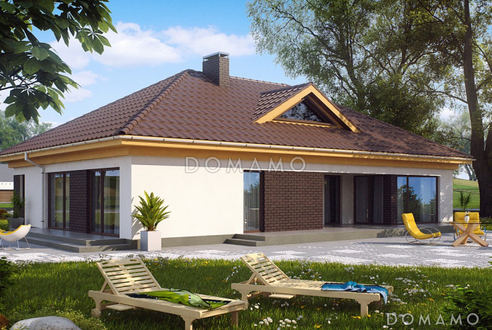 Проект одноэтажного дома из газобетона с тремя спальнями, двухместным гаражом и возможностью обустройства мансарды