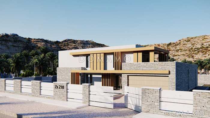 Проект двухэтажного дома с эксплуатируемой кровлей, гаражом, большой прихожей, светлой гостиной, кабинетом