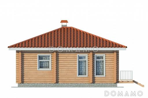 Проект одноэтажного дома из бруса с двумя жилыми комнатами  / Фасад 2