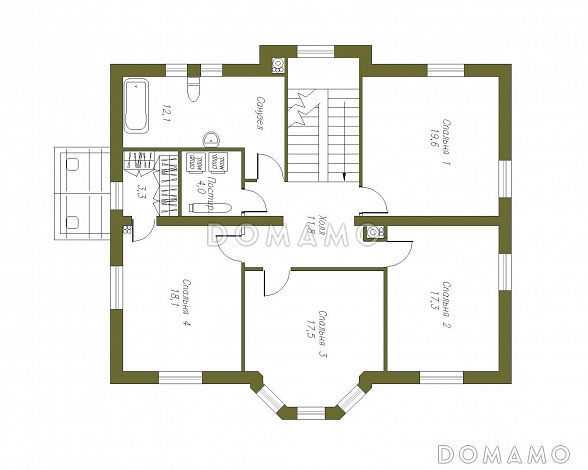 Проект двухэтажного коттеджа из СИП панелей с четырехскатной кровлей / План 2 этажа