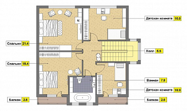 Проект дома из кирпича с цокольным этажом и небольшим бассейном / План мансардного этажа