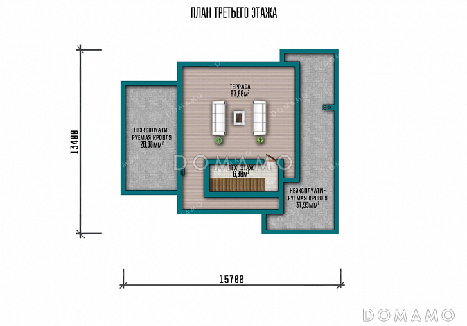 Проект большого двухэтажного дома с гаражом и террасой / План 3 этажа