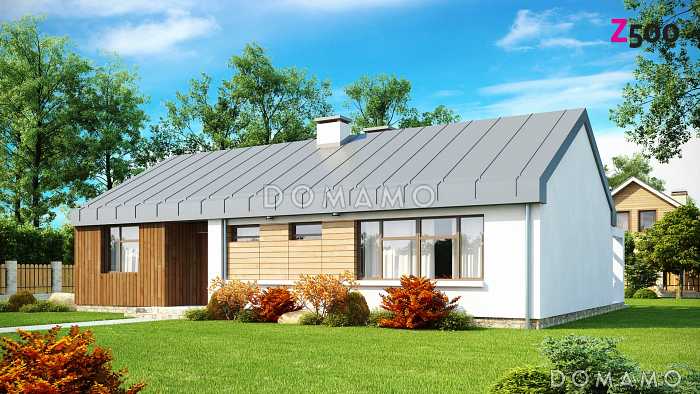 Проект загородного дома с просторной кладовой на кухне, террасой, ванной с окном