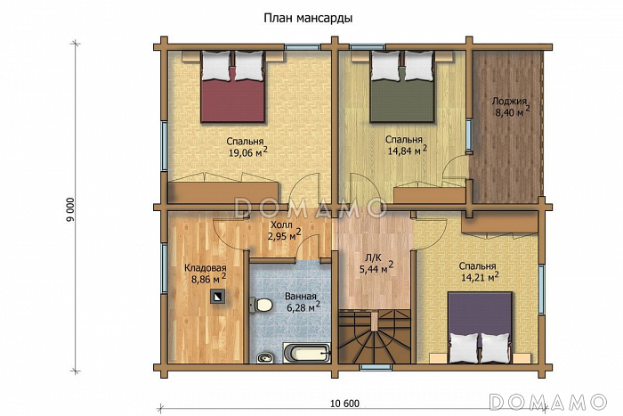 Проект дома из клееного бруса с большой спальней на первом этаже / План мансардного этажа
