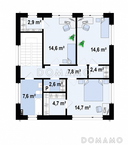 Проект дома с подземным гаражом, кабинетом, светлой дневной зоной, спальнями на втором этаже с гардеробными / План 2 этажа