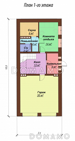 Проект дома с гаражом на два автомобиля / План 1 этажа
