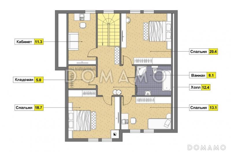 Проект кирпичного дома с ванной комнатой на втором этаже / План мансардного этажа